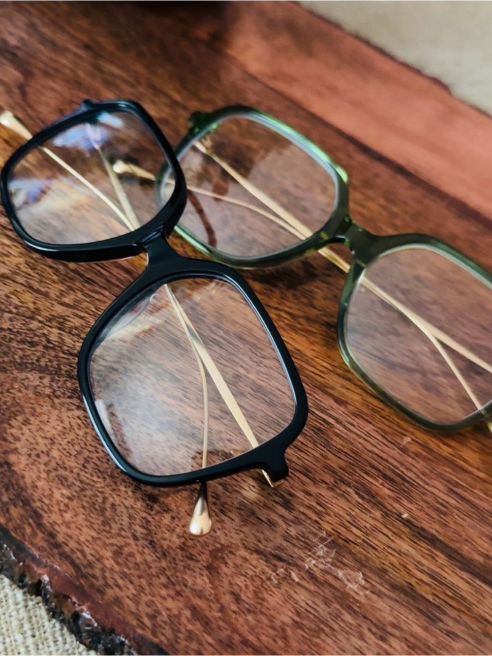 Stylish Square Eyeglass Frames in Black and Olive Green